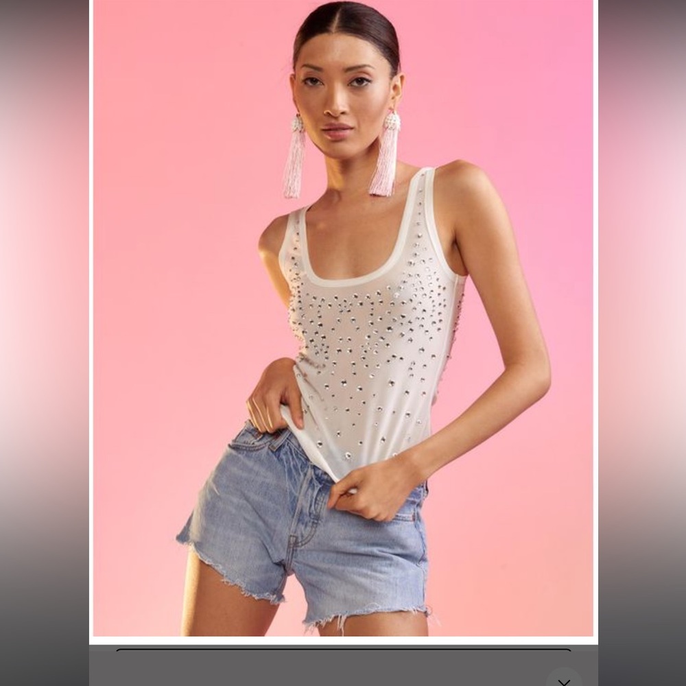 Cynthia rowley embellished mesh tank top